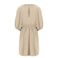 thumbnail image 4 of Kaemgyyd Dress for Women A-Line Ruched Flowy Dress Cute 3/4 Sleeve V-Neck Solid Color Midi Beach Dress 2024 Fall, 4 of 4