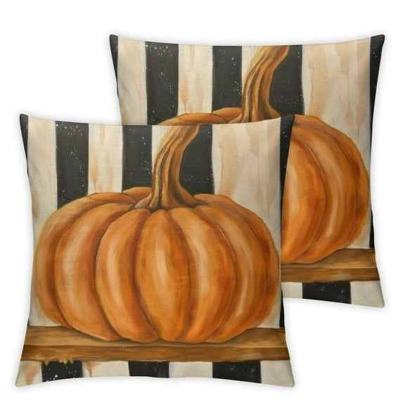 nygtbtfer Fall Decor Pillow Covers Set of 2 Stripes Pumpkin Outdoor Fall Pillows Decorative Throw Pillows Thanksgiving Cushion Case for Couch Sofa White