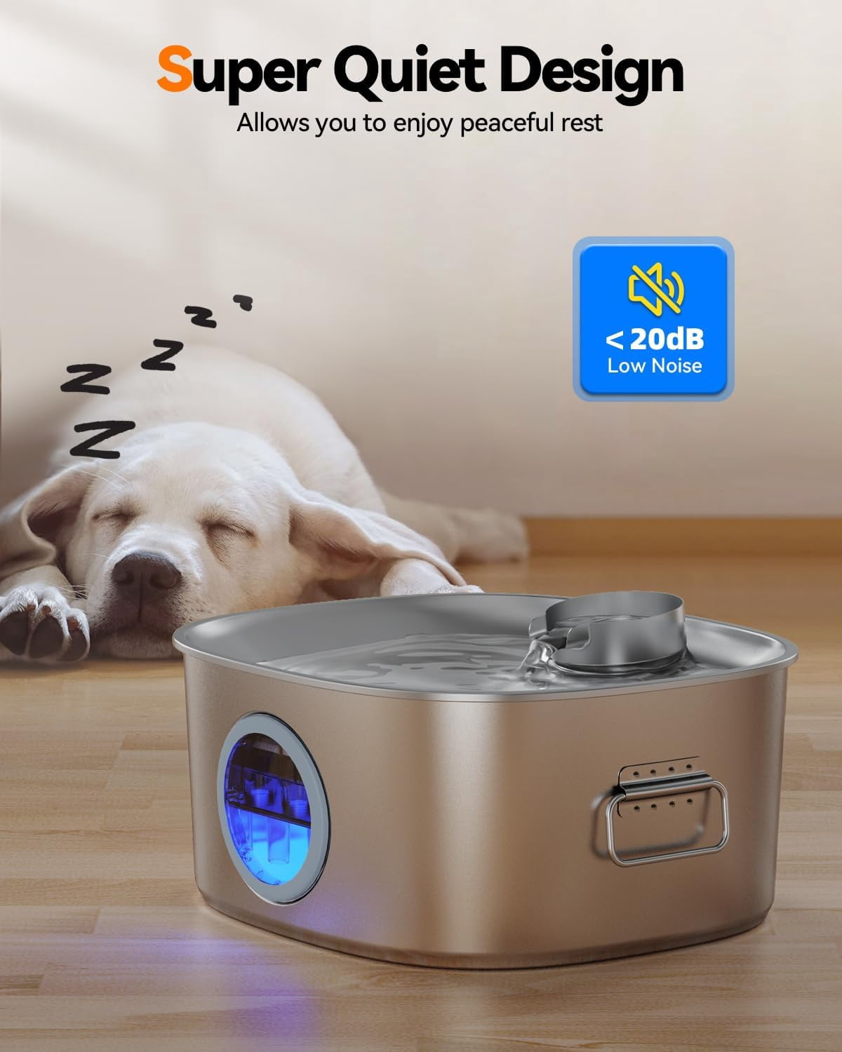 Large Capacity 11L/2.8Gal Stainless Steel Pet Water Fountain with Visible Window, LED Light & Ultra-Quiet Automatic Dispenser for Dogs and Multi-Pet Households