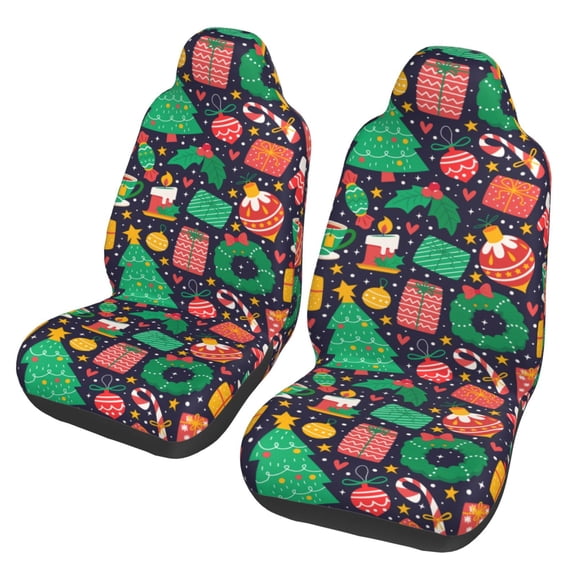TEQUAN Front Seat Covers, Cute Christmas Season Pattern 2 Piece Car Seat Cover Fit Most Car SUV Truck Van