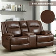 thumbnail image 5 of Bonzy Home Premium Genuine Leather Manual Reclining Loveseat , Overstuffed Loveseat with Center Console, Storage and Cup Holder, Oversized Heavy Duty Sofa for Living Room, Brown, 5 of 9