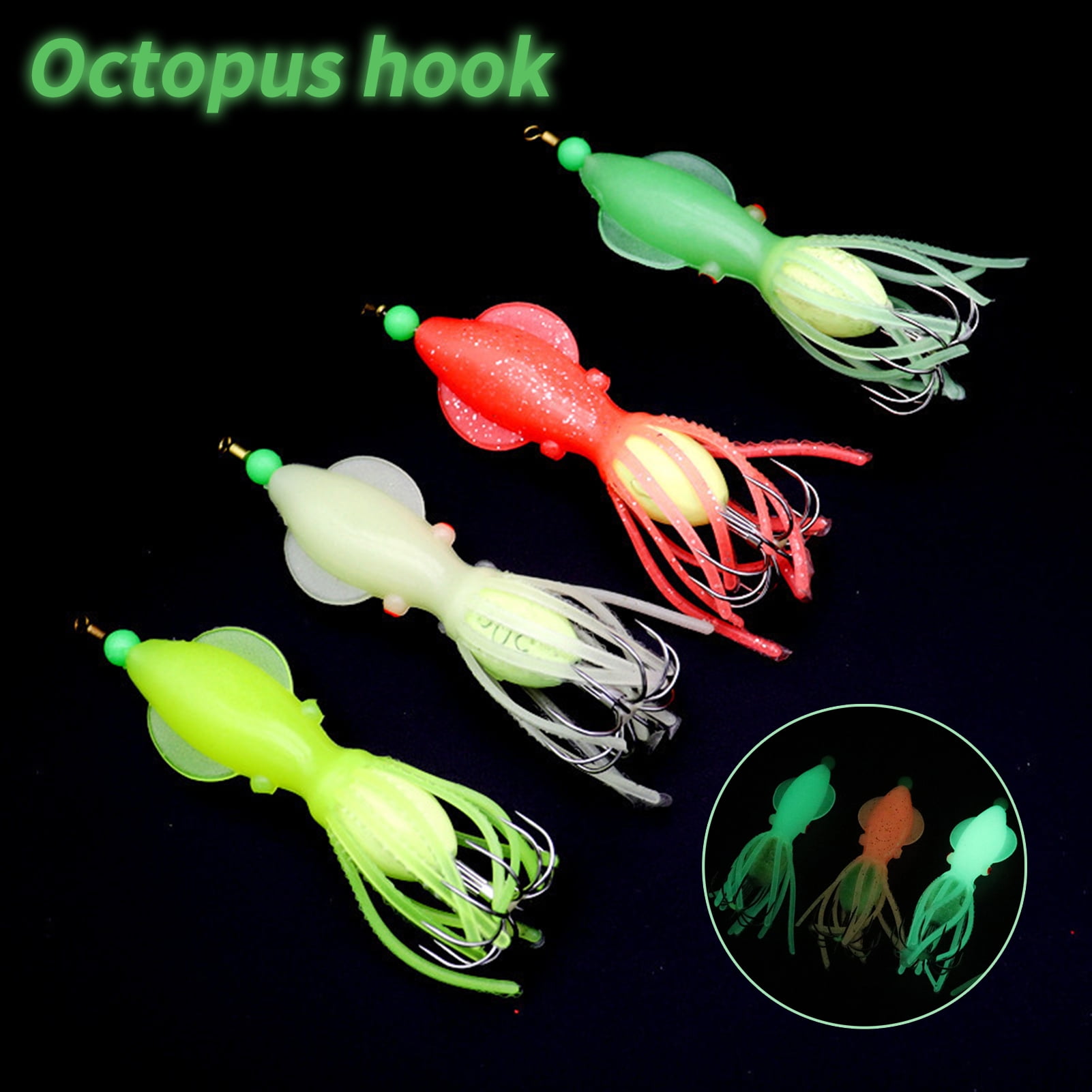 Visland Luminous Squid Jig Hooks Stainless Steel Needles Fluorescent Fishing Cuttlefish Sleeve Squid Jig Baits Night Fishing Fresh/Saltwater Lures