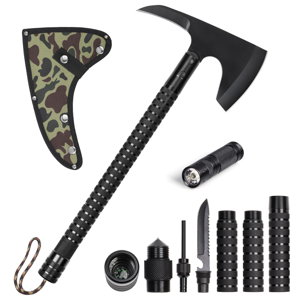 Camping Axe, Survival Hatchet with Sheath, Tactical Throwing Tomahawk, Breaching Tool with Nylon