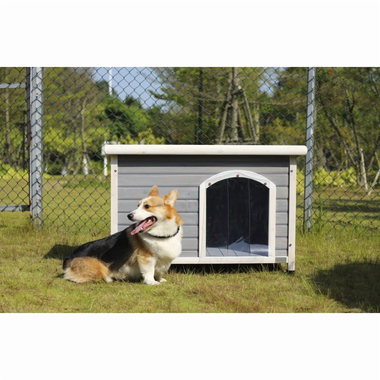 Medium Wooden Outdoor Dog House, Waterproof Roof, Elevated Floor, Adjustable Plastic Feet, Red