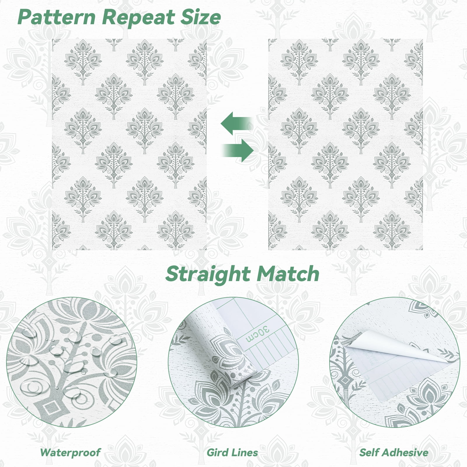 DAZLUTE Wallpaper Peel and Stick Green Floral Contact Paper Self Adhesive Wallpaper for Home Walls 17.7"x118"