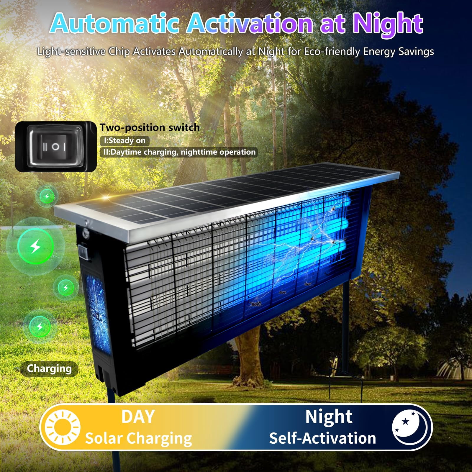 Large Solar Zapper Outdoor For 4000 Sq.ft  Rechargeable Mosquito With High Waterproof Patio Garden Backyard Rv Camping 18w Panel