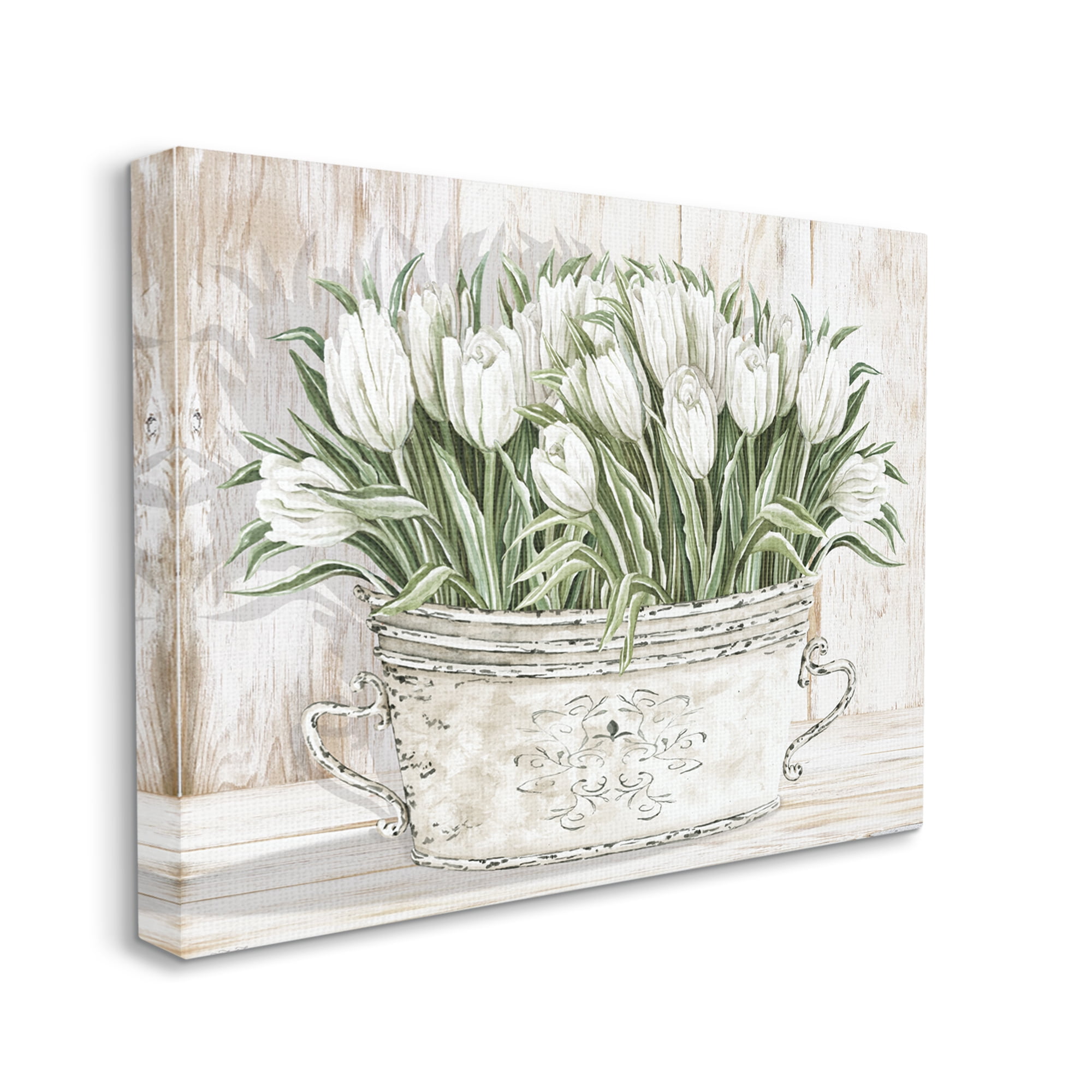 Stupell Industries White Tulip Flowers Fresh Vintage Country Tin Painting, 40 x 30, Design by Cindy Jacobs