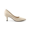 thumbnail image 3 of BLISSFUL STEP Women Pointed Toe Leaves Print Slip on Kitten Heel Pumps Beige 8, 3 of 7