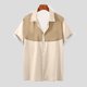 thumbnail image 1 of Playeras Elvqul para Hombre Playa Beige con Estampado de Bloques de Color Manga Corta Elástica Solapa Abotonada, 1 of 5