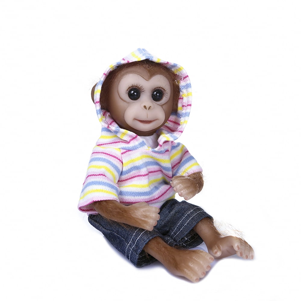 Decdeal Realistic Baby Monkey Doll Mini Size 8 Inches Lifelike Baby Monkey Handmade Detailed Painting Art Dolls With Blue Stripe Hoodies Walmart Com