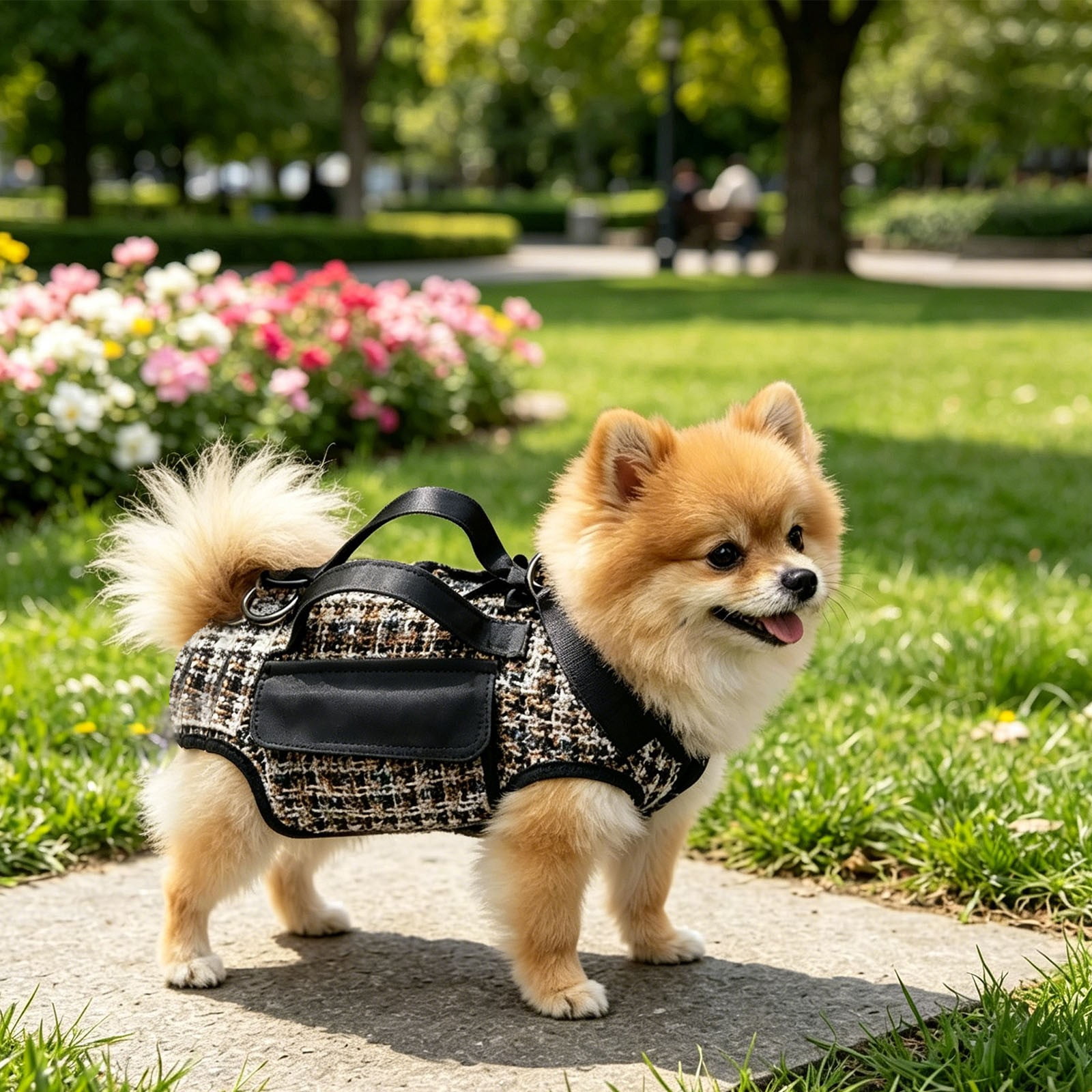 Dog Lift Harness Backpack for Small Dogs Cats, Adjustable Straps Dog Sling Carrier Full Body with Small Side Bag for Hiking, Travel, Outdoor,Black