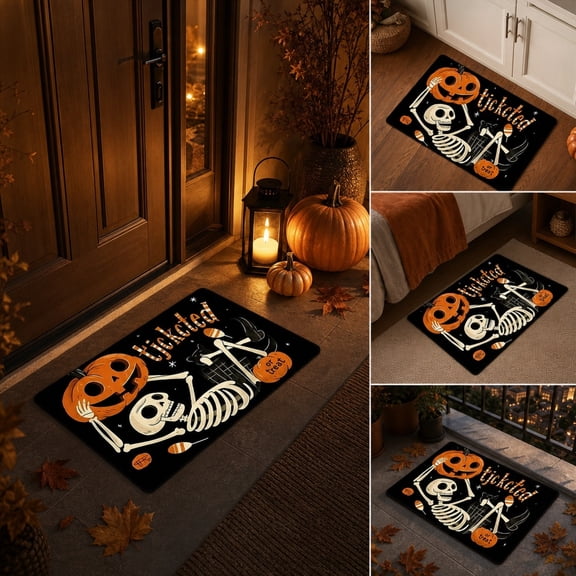 Ghost Pattern Coir Front Door Mat, Indoor Outdoor Absorbent Halloween Entry Welcome Rug