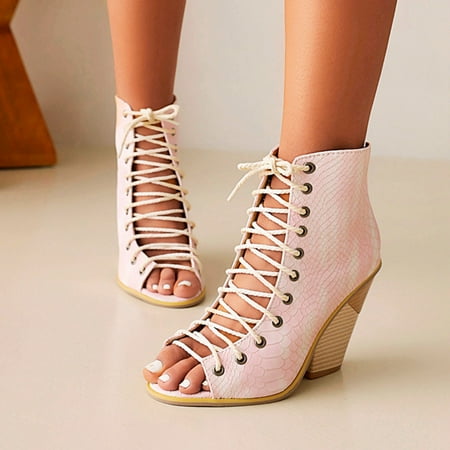 

XIAQUJ Fashion Club Show Thin Stiletto Heels Strap Open Toed Hollow Out Female Roman Shoes Sandals Sandals for Women Pink 8(40)