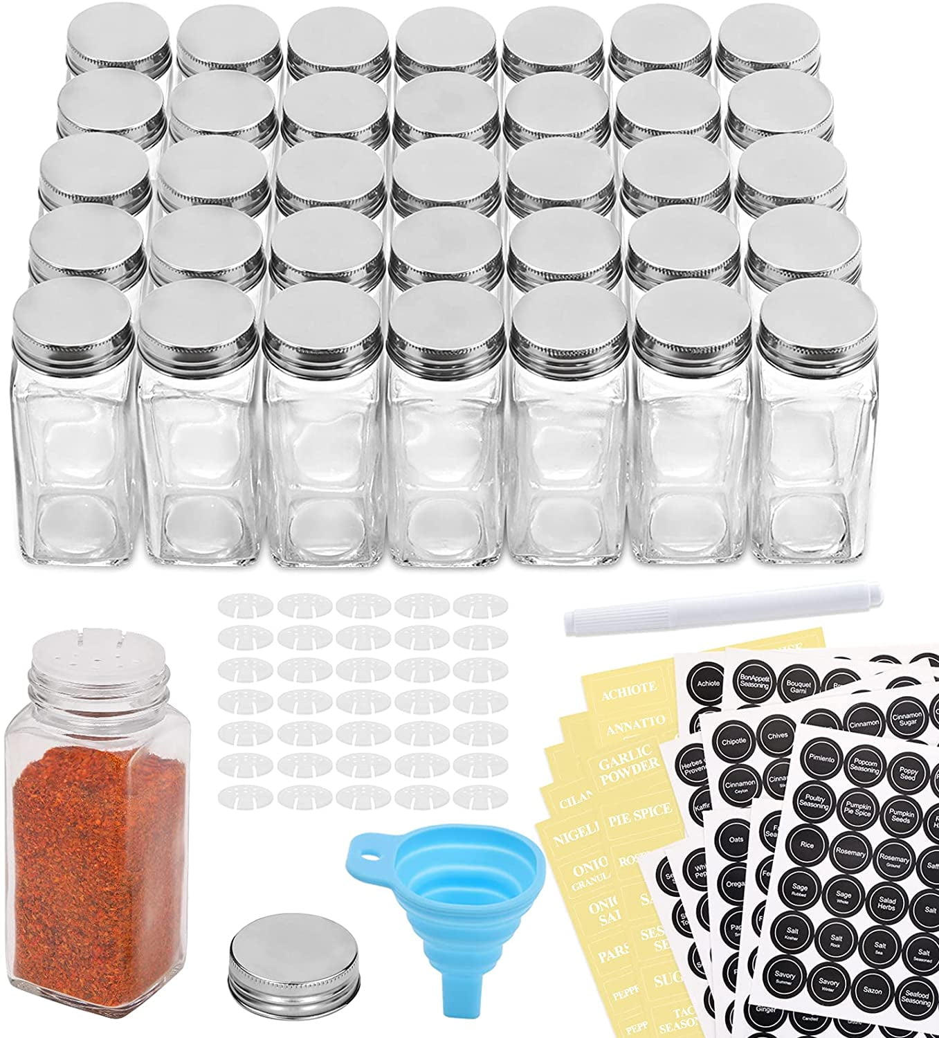 14 Glass Spice Jars Set with 60 Labels Seasoning Container Small Shaker Bottle 