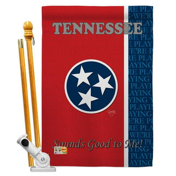 Breeze Decor BD-SS-HS-108130-IP-BO-D-US13-BD 28 x 40 in. Vertical Tennessee Americana States Impressions Decorative Double Sided House Flag Set with Pole & Bracket Hardware