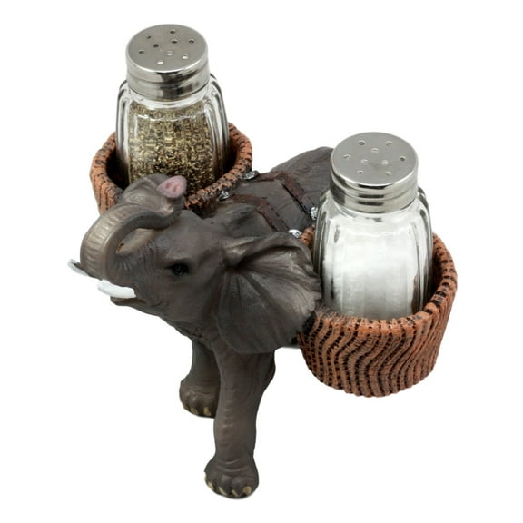 Ebros Savanna Calls Trumpeting Elephant Glass Salt And Pepper Shakers Holder Figurine Decor Set 5.75"L