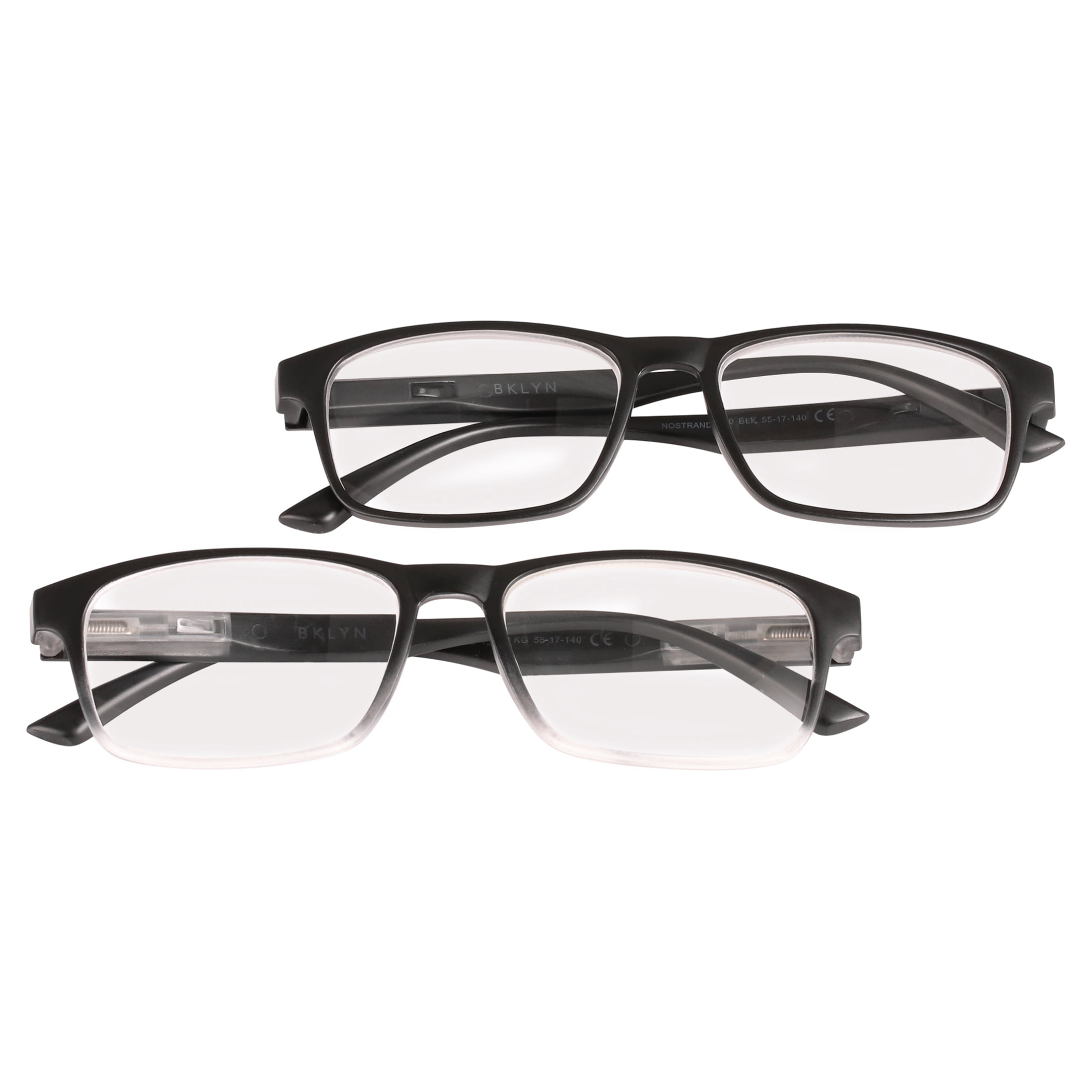 (2 pack) Bklyn, Nostrand +1.25, Adult, Mens, Plastic Reading Glasses & Pouches Value Pack , 2 Ea