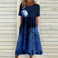 thumbnail image 3 of Women's Halloween Print Casual Dress, Round Neck with Pockets, Comfortable Relaxed Fit for Everyday Outings, Halloween Themed Cosplay Dress Blue B 3XL, 3 of 6