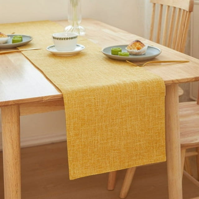 Nvzi Almohadilla aislante de lino grueso para mesa de comedor, cojín para escritorio de oficina, bandera de mesa decorativa, tela resistente al calor para bandera de té (amarillo, 180 x 30 cm)