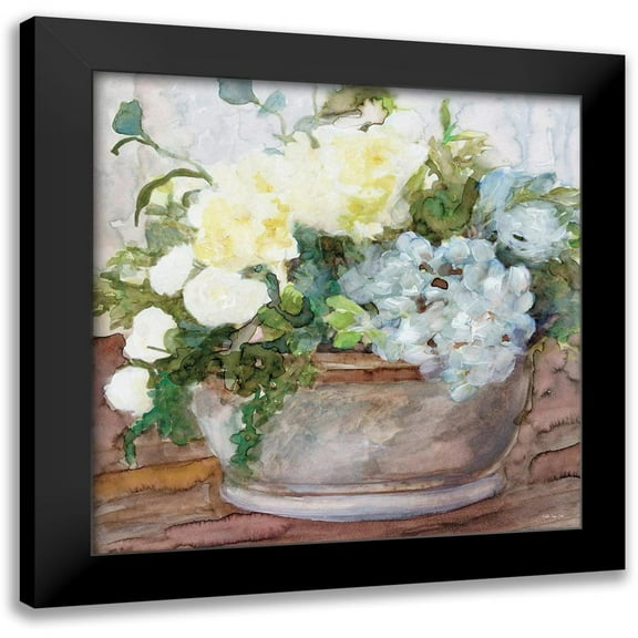 Stellar Design Studio 12x12 Black Modern Framed Museum Art Print Titled - Country Basket of Blooms II