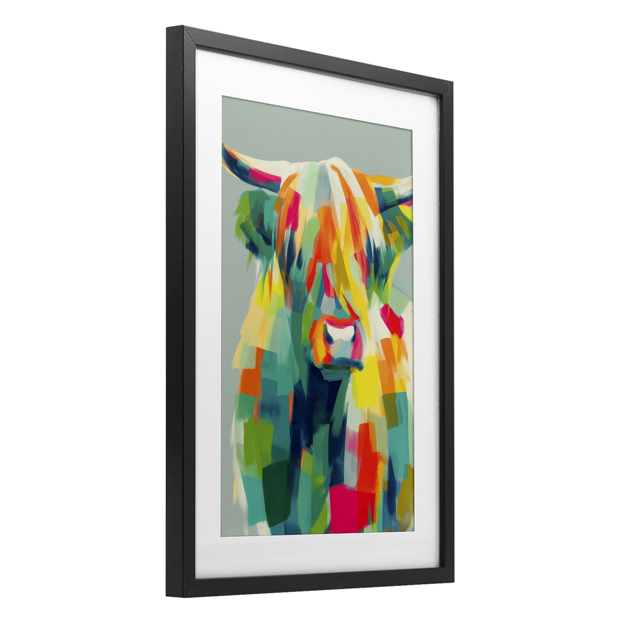 Stupell Industries Highland Cow Abstract Patchwork Black Framed Print Under Glass, design by Chromatic Storm Studio