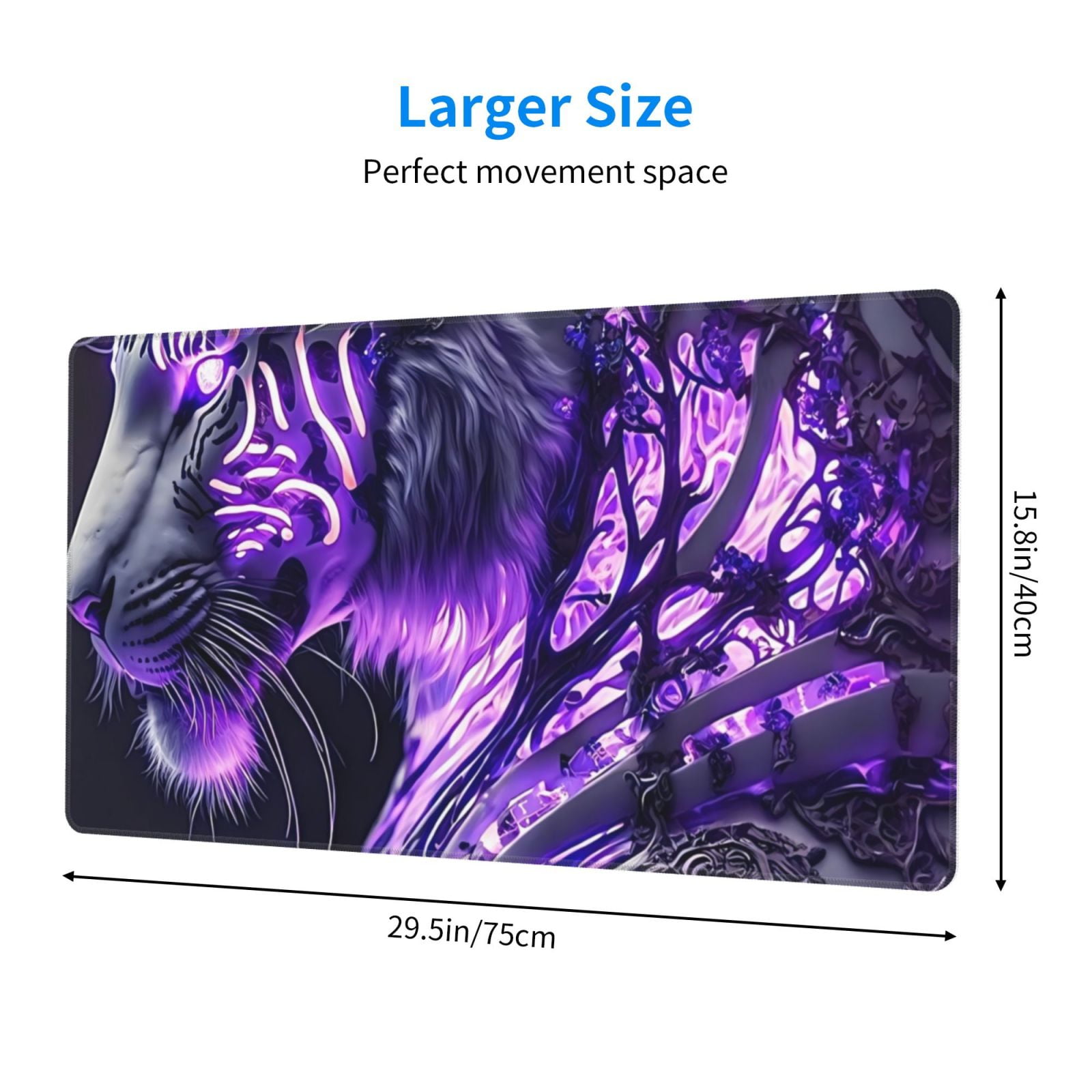 Xecao Purple Pattern White Tiger for Waterproof Mouse Pad - Extended Contour Mouse Mat, Large Gaming Mousepad Laptop Keyboard Mat with Non-Slip Rubber Base