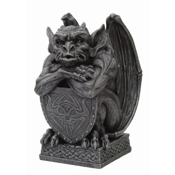 6.5 Inch Resin Medieval Gargoyle with Shield Protection Statue