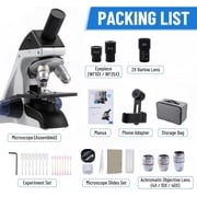 FOUR Es Scientific Compound Microscope for Adults & Students, 40X-2000X High-Power Biological Microscope for School, Home & Lab, with Slides Set & Phone Adapter