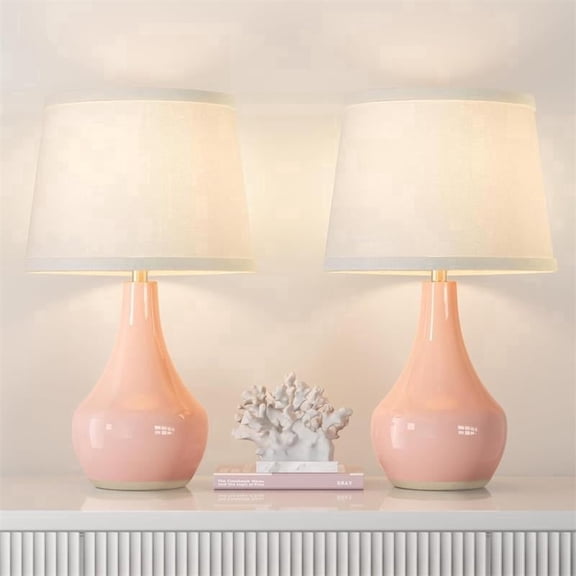 Lumadin Pink Table Lamp Set , Ceramic Table Lamp Classic Beside Lamps Nightstand Lamp Modern Table Lamp for Living Room, Bedroom Office, Rocker Swtich (LED Bulbs Included)