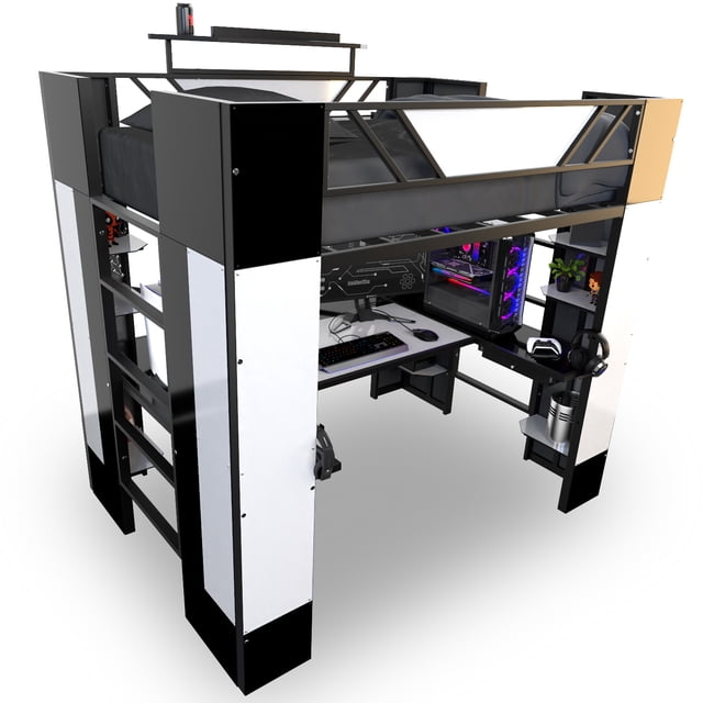 Litera Bunk Station Ambientika Modelo X con escritorio blanco