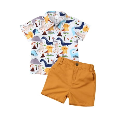 

Calsunbaby Newborn Baby Boys Casual Short Sleeve Dinosaur Top Solid Shorts 2pcs Outfits Set Gentleman Clothes Yellow 4-5 Years