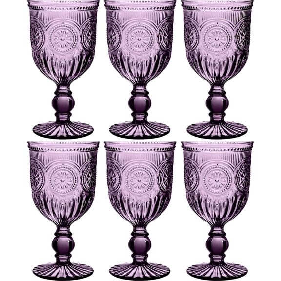 Purple Wine Glasses Set of 6 Vintage Hobnail Goblets 10 oz