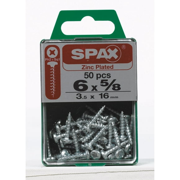 Tornillos SPAX PH 6 x 5/8 chapados en zinc, caja de 50