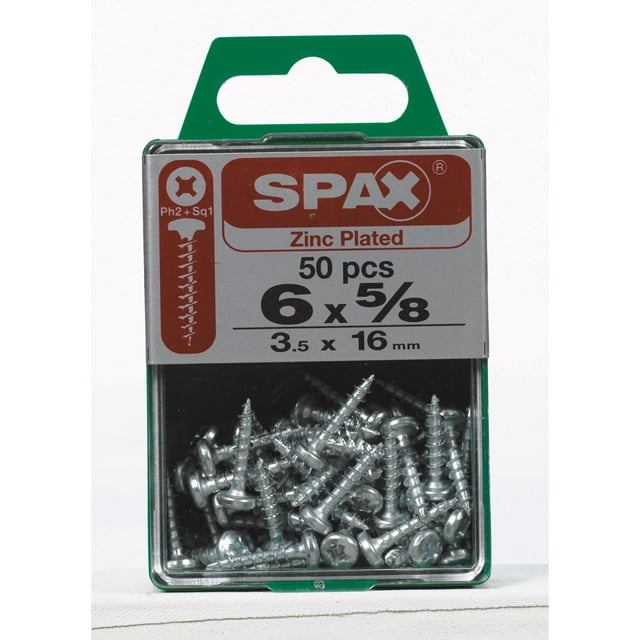 Tornillos SPAX PH 6 x 5/8 chapados en zinc, caja de 50