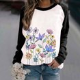 thumbnail image 2 of Moda Mujer Primavera Otoño Patchwork Impreso Mangas Largas Cuello Redondo Casual Tee Tops Fridja hkj3042, 2 of 6