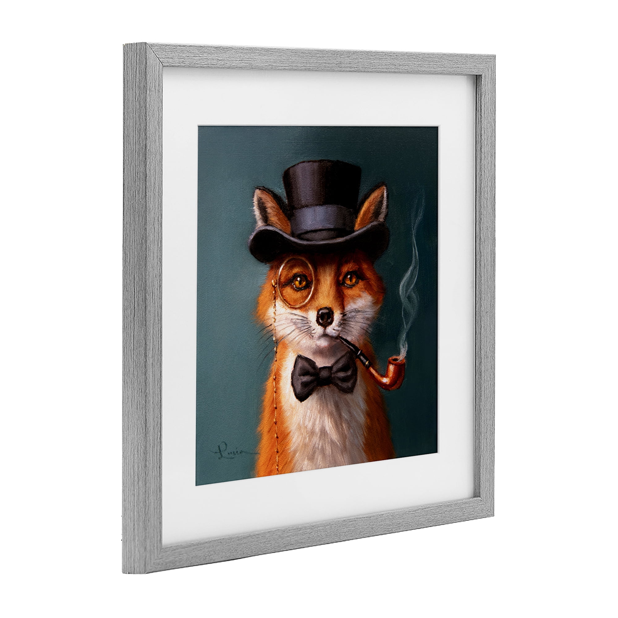 Stupell Industries Charming Dapper Fox Gray Framed Print Under Glass, design by Lucia Heffernan