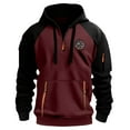 thumbnail image 4 of Sudadera con capucha para hombre, con bloques de color, bordado, bolsillo, media cremallera, cordón ajustable, informal, deportiva, manga larga, sudadera con capucha, blusa de poliéster para hombre, 4 of 4