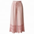 thumbnail image 5 of Edvintorg Flowy Pants for Women Fashion Lace Elastic Waisted Lightweight Loose Wide Leg Casual Trouser with Drawstring Women's Clothes Pink XXL, 5 of 5