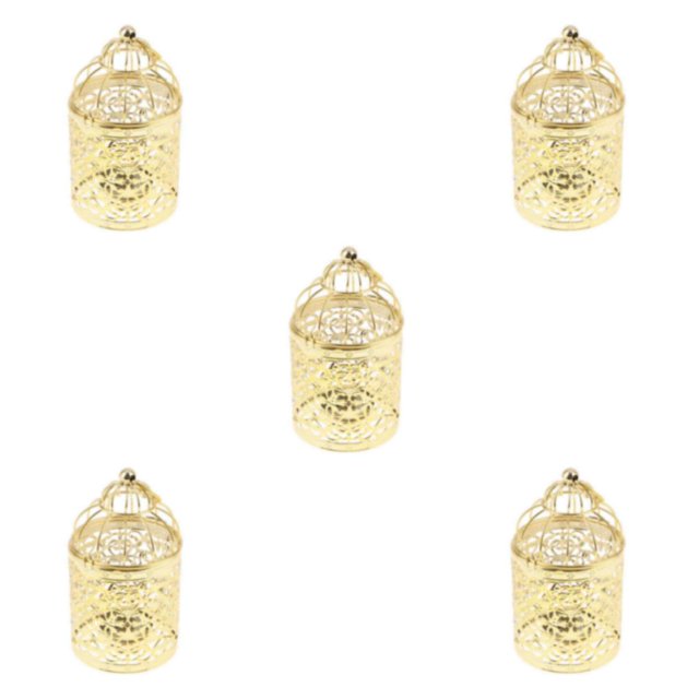 Guardoinrt Electroplated Metal Birdcage Shape Tea Light B- Candle Holder Gold Type B 5Set