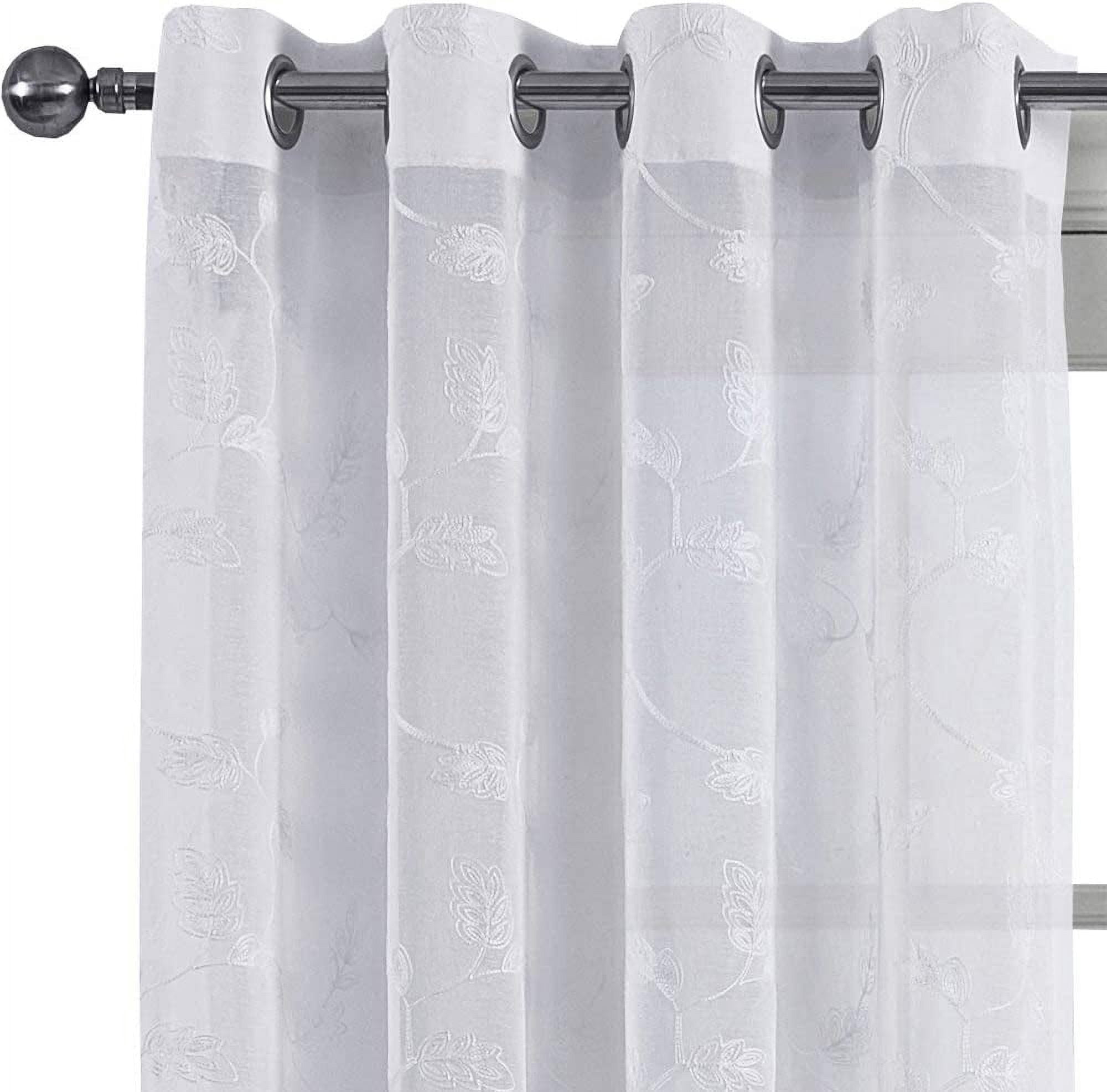sheetsnthings Embroidered Brook 108-Inch Wide x 108-Inch Long, Set of 2 Grommet Top Sheer Window Curtains, White