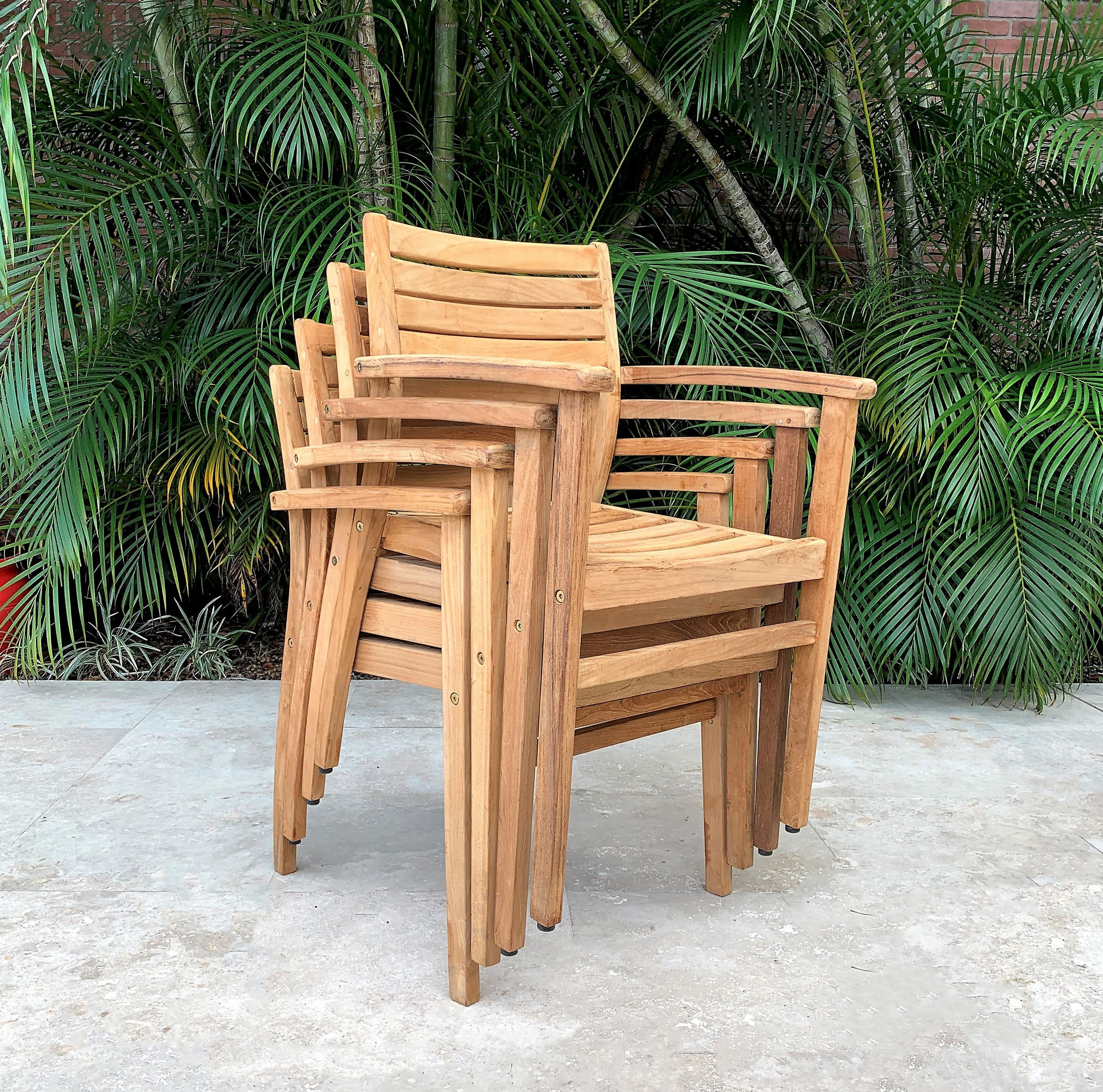 Amazonia Maldivas 2 Piece Stacking Chairs Certified Teak Ideal for Outdoors and Indoors Brown