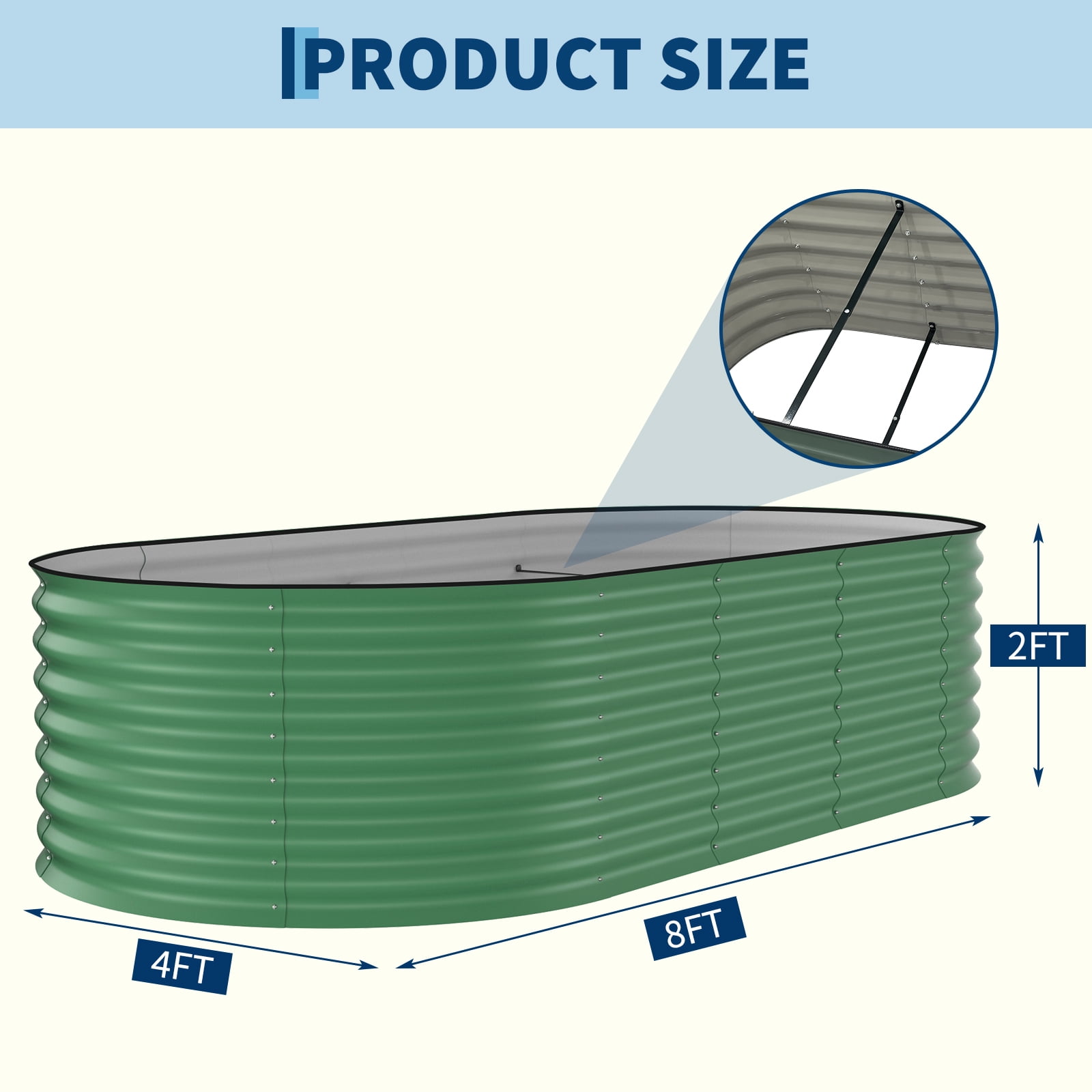 Galvanized Steel Raised Garden Bed – 8x4x2 ft Large Outdoor Planter, Rust-Resistant & Heavy Duty, Ergonomic Open-Bottom, Easy Assembly – Green with Anti-Cut Strips, 240x120x60cm