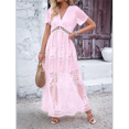 thumbnail image 7 of Women'S V Neck Short Sleeve Floral Lace Wedding Dress Bridesmaid Cocktail Party Maxi Dress Pink M, 7 of 7