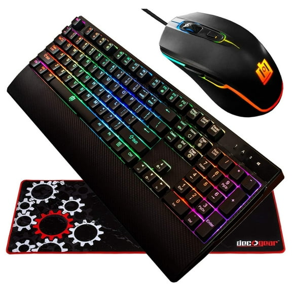 Gaming Accessory Bundle - Mechanical 18-Mode 104 Key RGB Keyboard with 11-Mode RGB Gaming Mouse and 32" x 12" Extended Mouse Pad