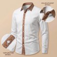 thumbnail image 4 of COMVALUE Men's Linen Shirt Long Sleeve Button Down Collar with Contrast Placket Regular Fit Casual Beach Tops (White, M), 4 of 7