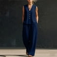 thumbnail image 5 of SOOMLON Matching Sets Women Outfits Plus Size V Neck Button Sleeveless Tees Loose Pants with Pockets 2 Piece Summer Set, 5 of 6