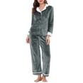 thumbnail image 2 of INSPIRAR CHIC Pijamas de mujer de manga larga con botones, cálidos y de franela, conjunto S gris, 2 of 5