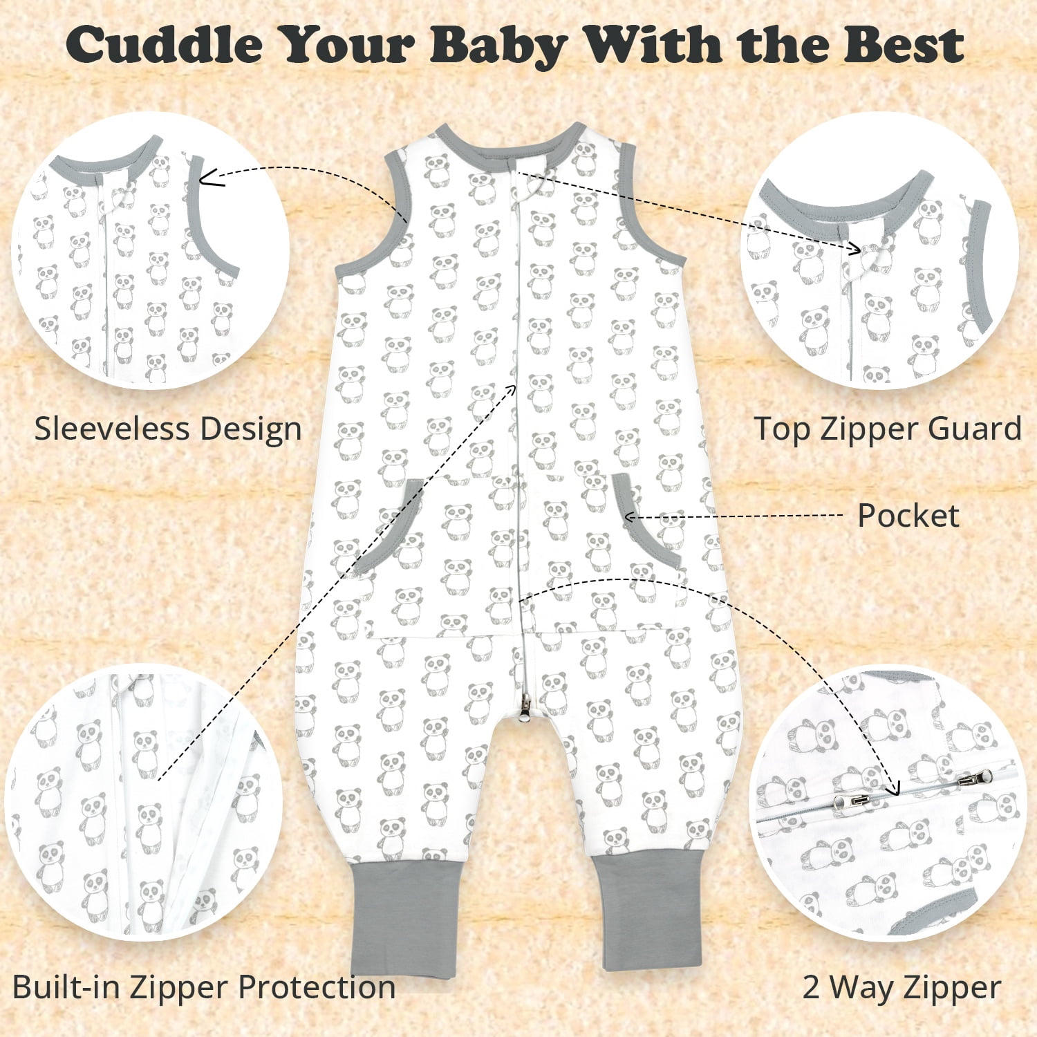 Baby Sleep Sack 2T-3T Months, 0.5 TOG Sleep Sack Baby Wearable Blanket, Toddler Baby Sleep Sack with Feet, Sleeveless Breathable Sleep Sacks for Baby Girls, Bears