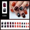 Halloween Press on Nails Short Square Red Orange Fake Nails Black