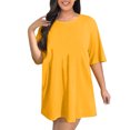 thumbnail image 1 of Tauxra Robe Décontractée pour Femme Grande Taille, Couleur Unie, Manches Courtes, Col Rond, Robe Maxi Fluide d'Été pour Plage, Fête, Tenue Quotidienne, 1 of 9